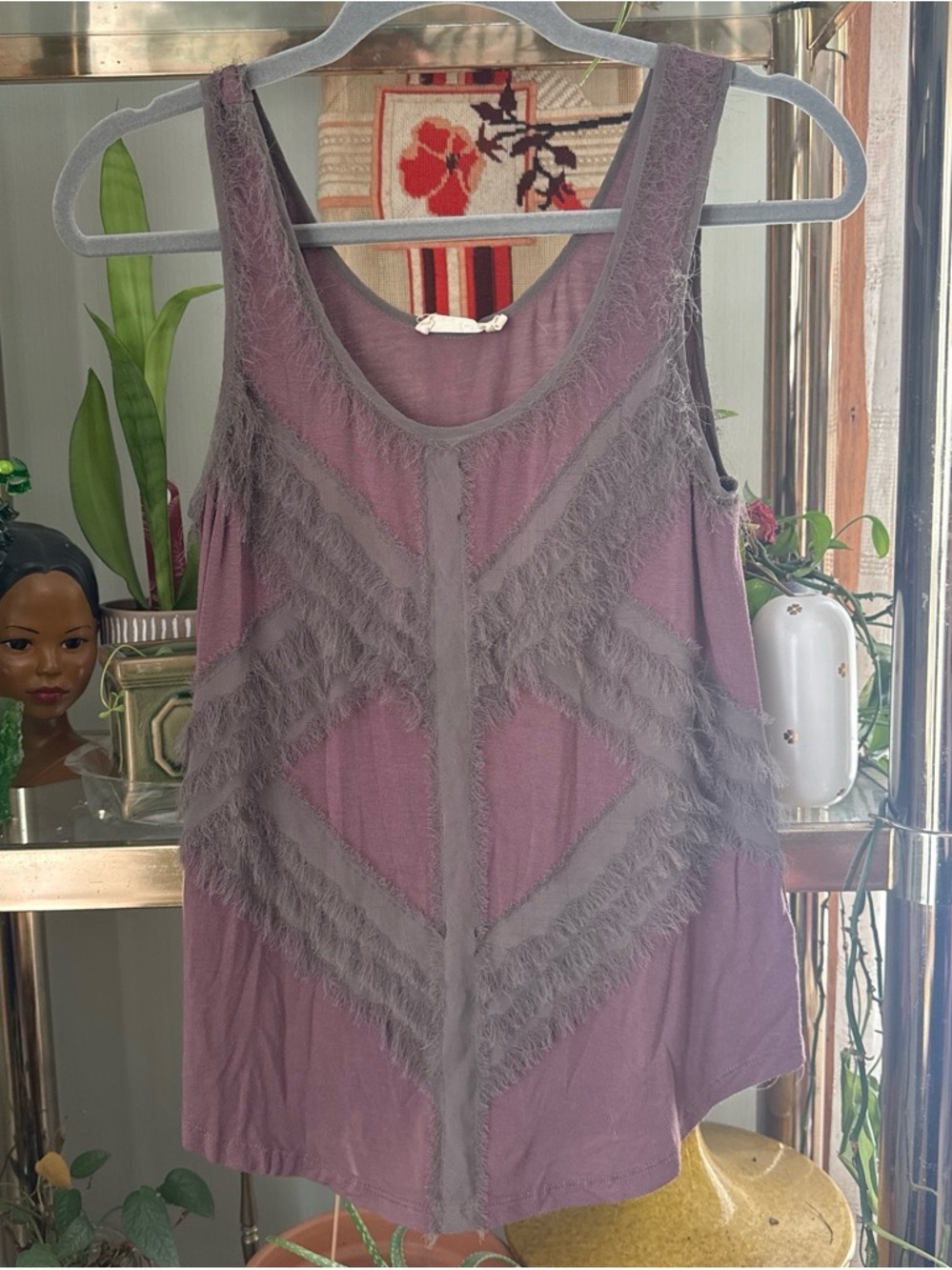 Lush Lavender Fringe-Detail Tank Top